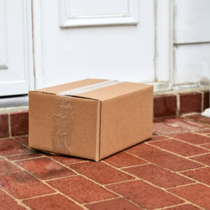 Cardboard box delivered to front door